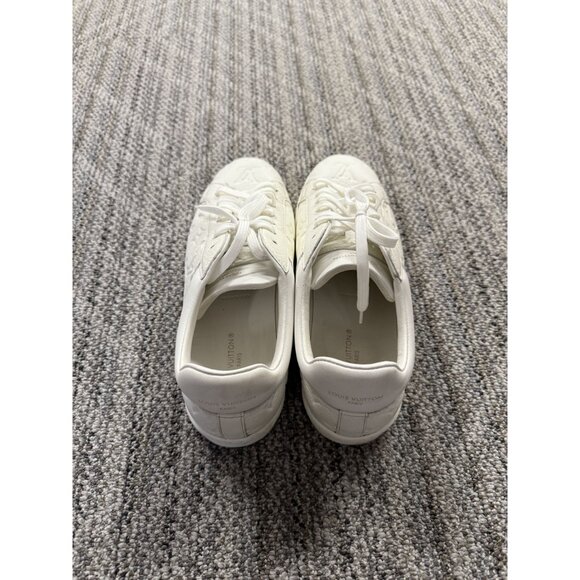 Louis Vuitton Womens White Embossed Leather Sneakers Size 8 With Monogram Detail - Picture 2 of 12
